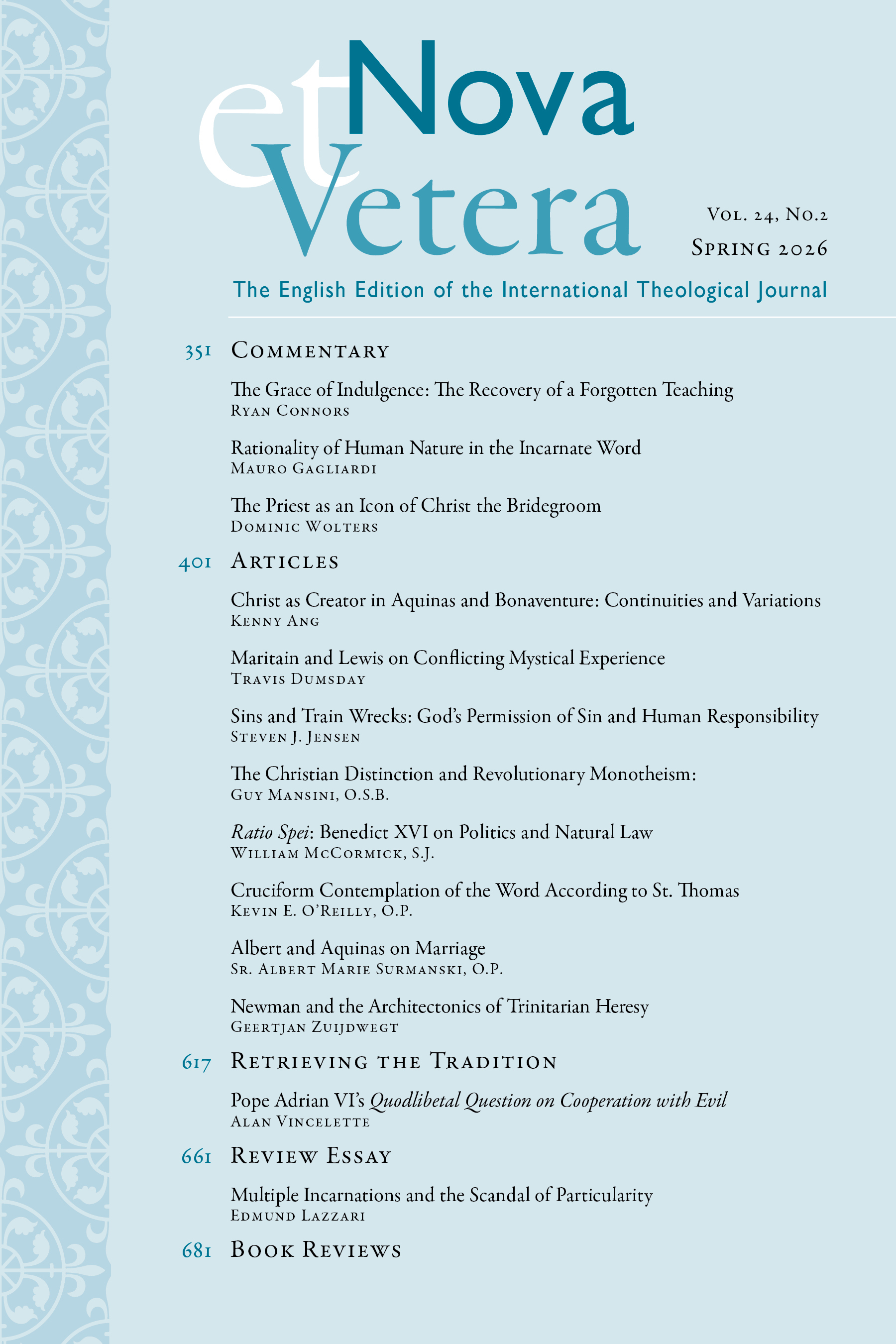 Nova et Vetera, Vol. 24, No. 2 (Spring 2026)