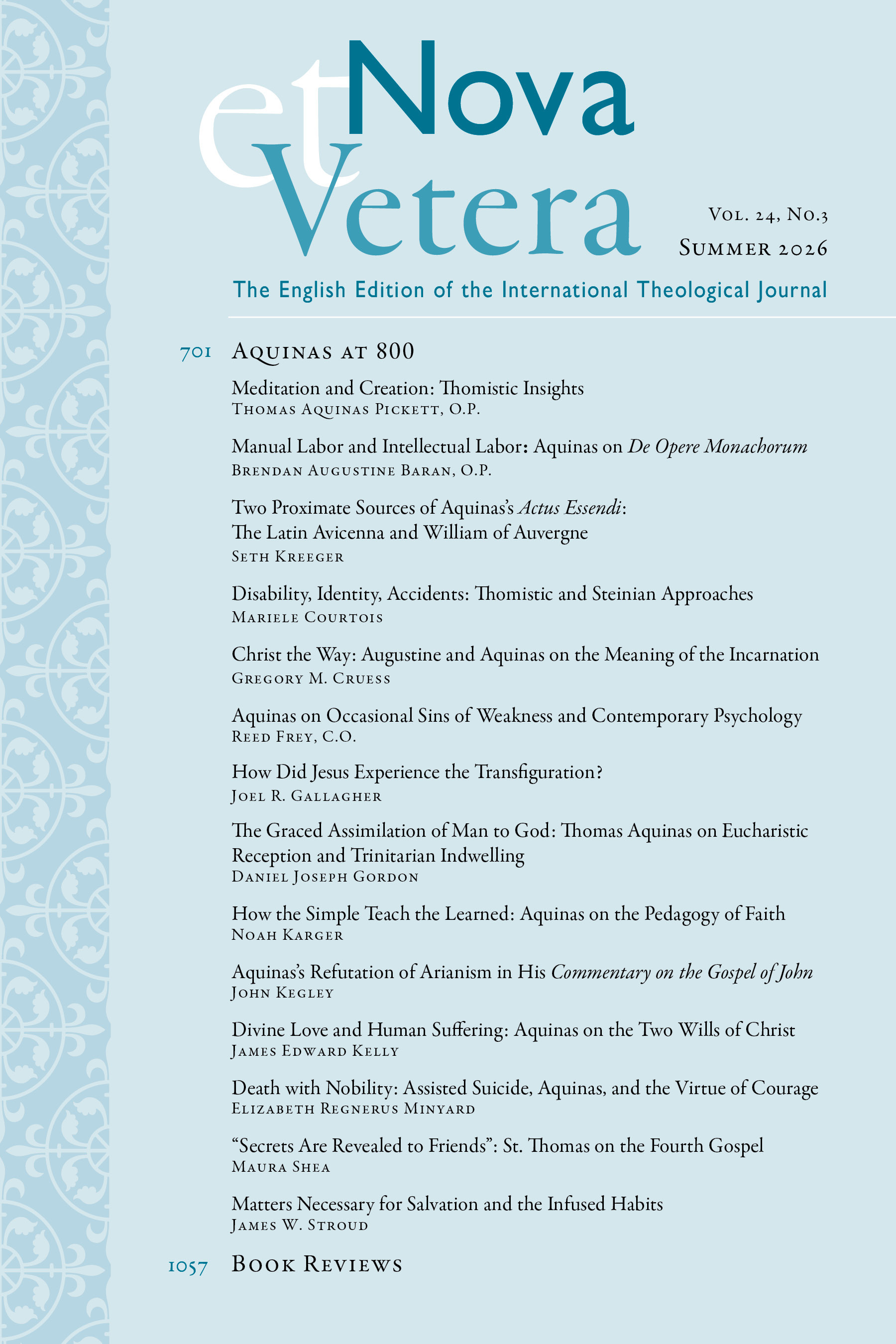 Nova et Vetera, Vol. 24, No. 3 (Summer 2026)