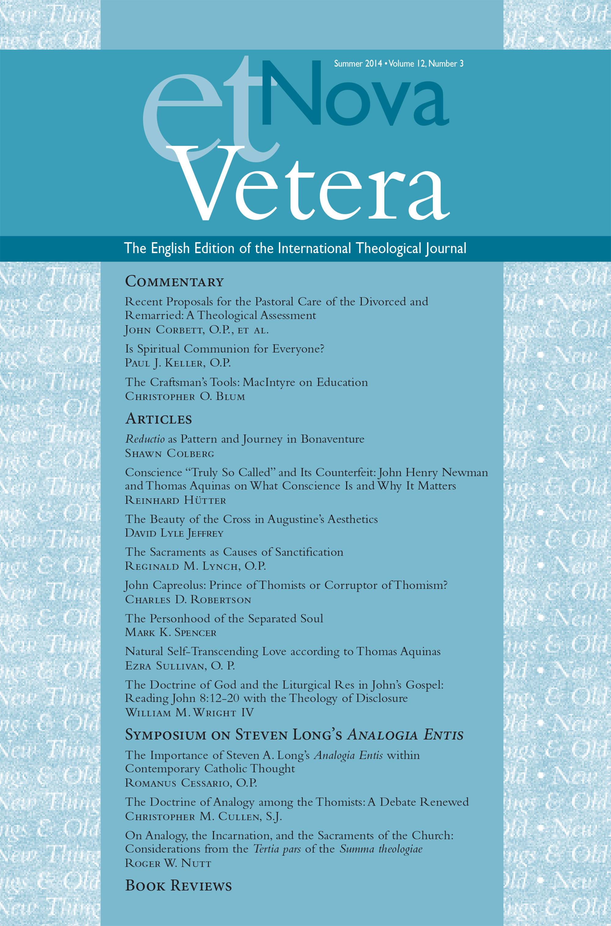Nova et Vetera, Vol. 12, No. 3 (Summer 2014)