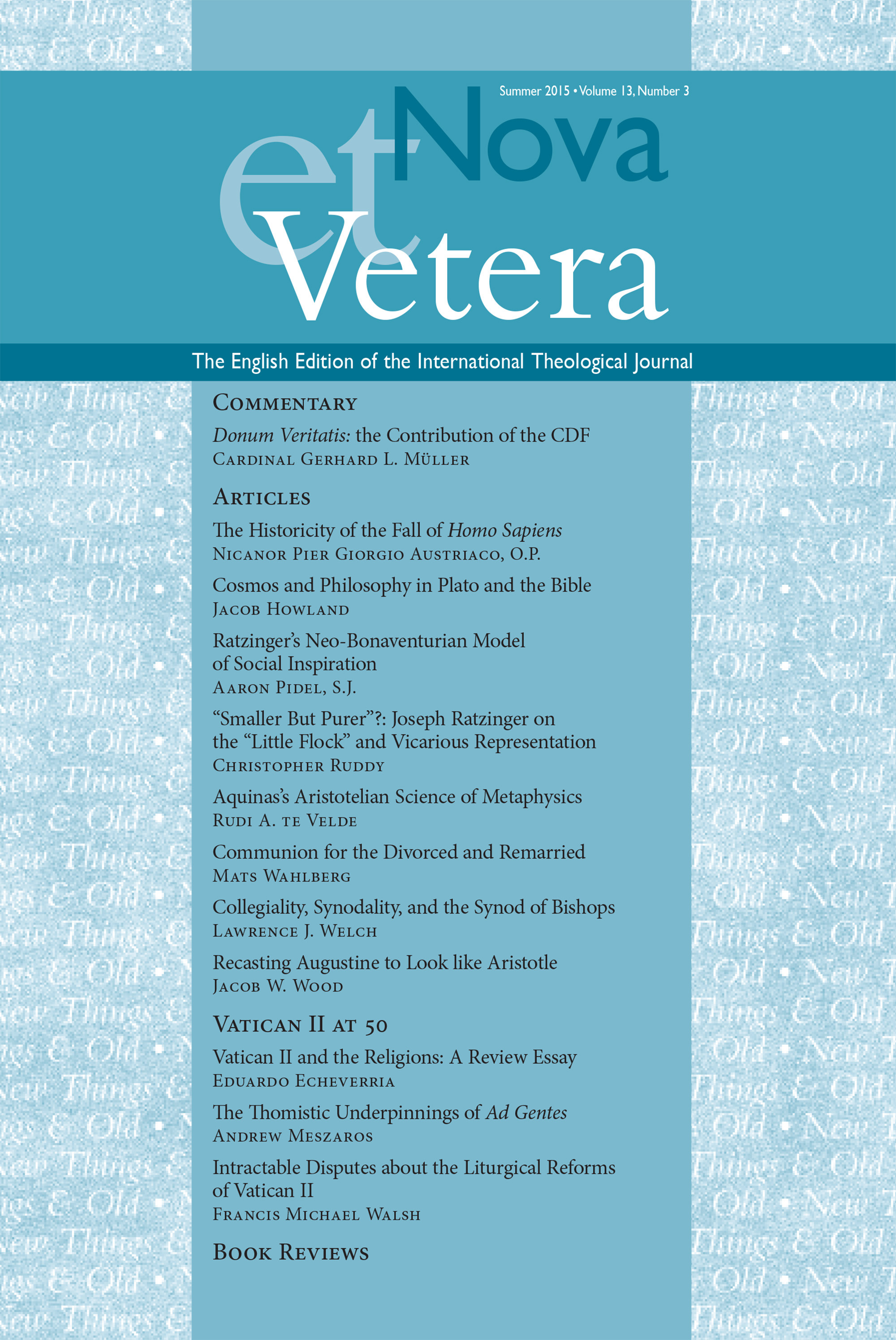 Nova et Vetera, Vol. 13, No. 3 (Summer 2015)
