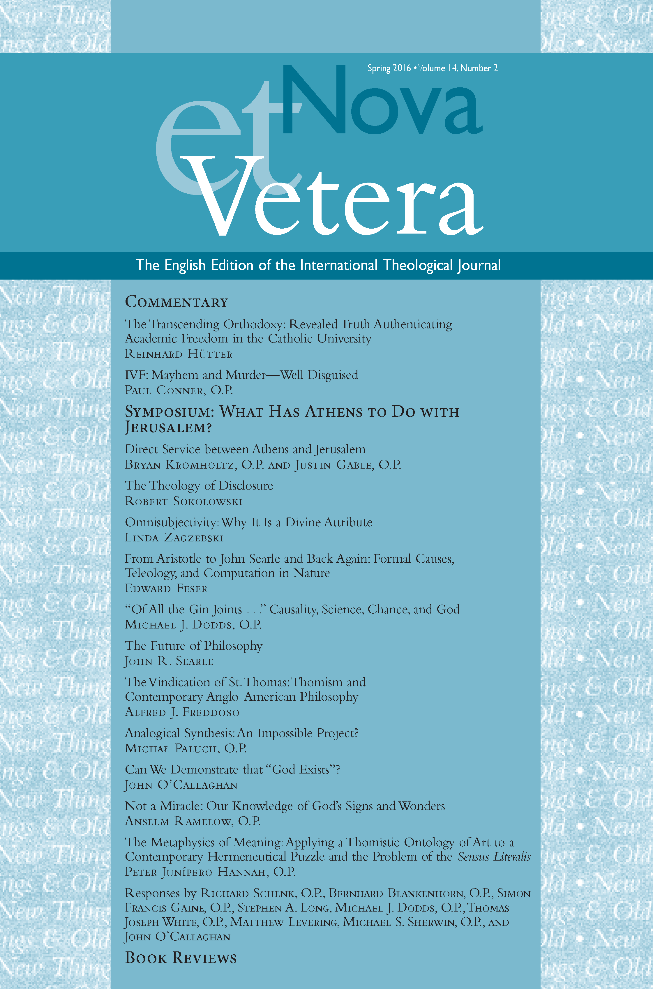 Nova et Vetera, Vol. 14, No. 2 (Spring 2016)