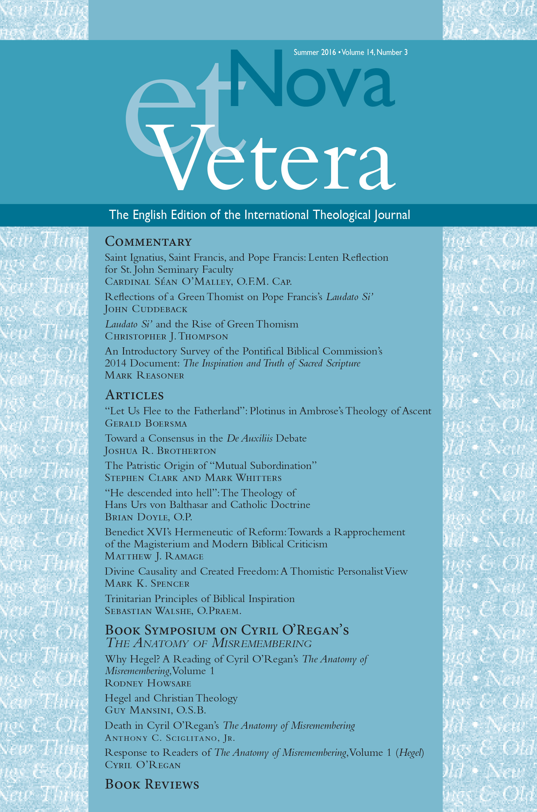 Nova et Vetera, Vol. 14, No. 3 (Summer 2016)