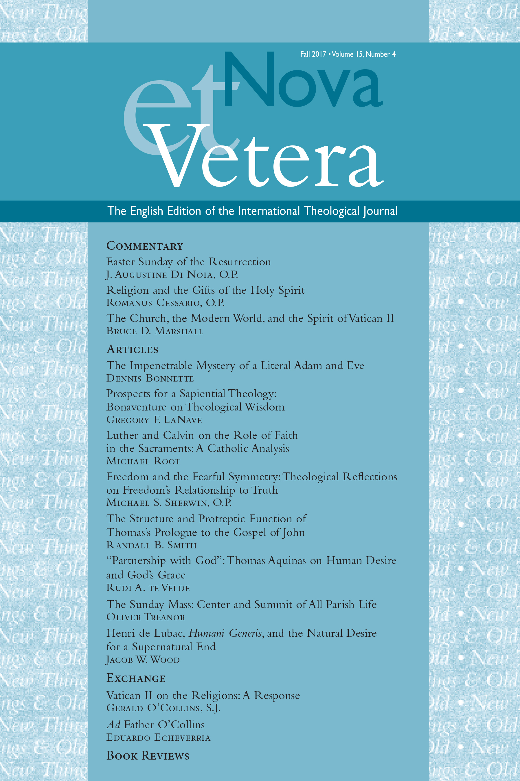 Nova et Vetera, Vol. 15, No. 4 (Fall 2017)