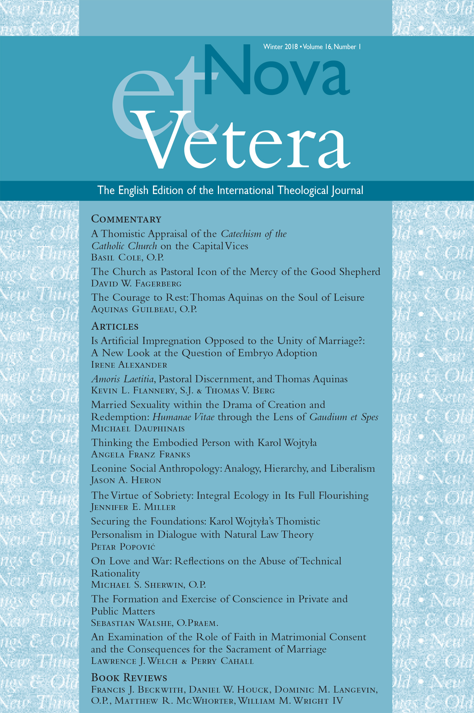 Nova et Vetera, Vol. 16, No. 1 (Winter 2018)
