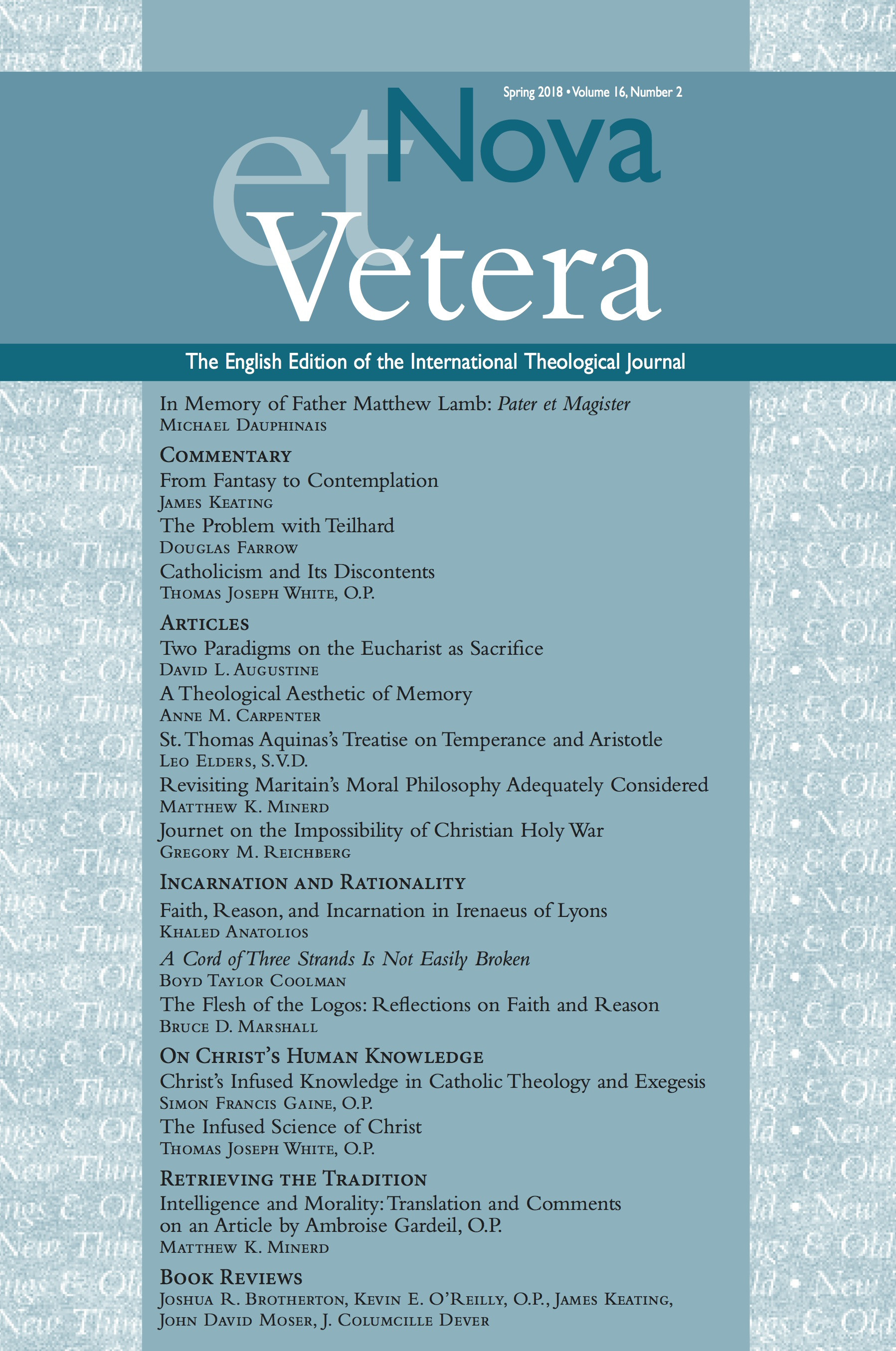 Nova et Vetera, Vol. 16, No. 2 (Spring 2018)