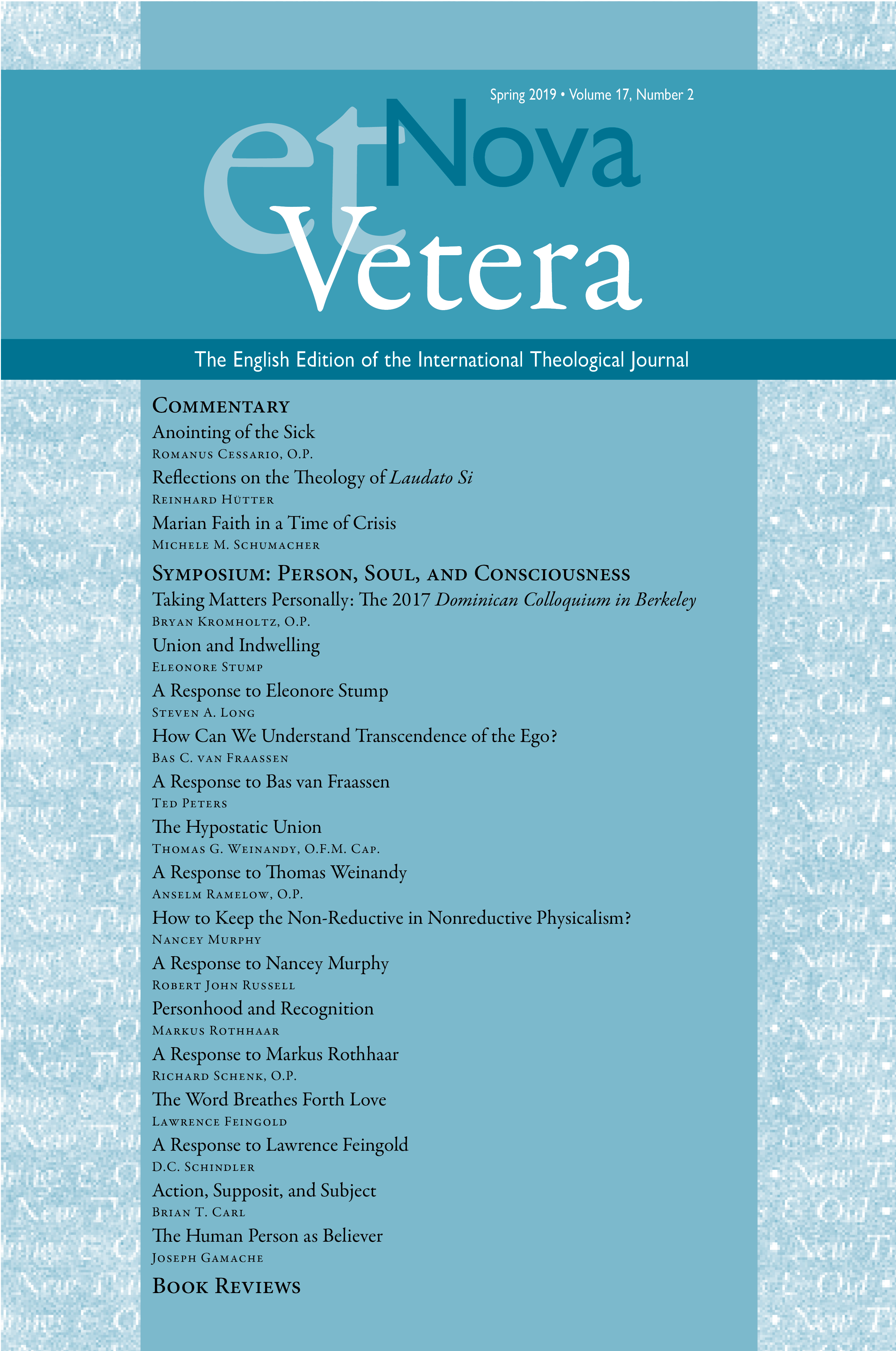 Nova et Vetera, Vol. 17, No. 2 (Spring 2019)