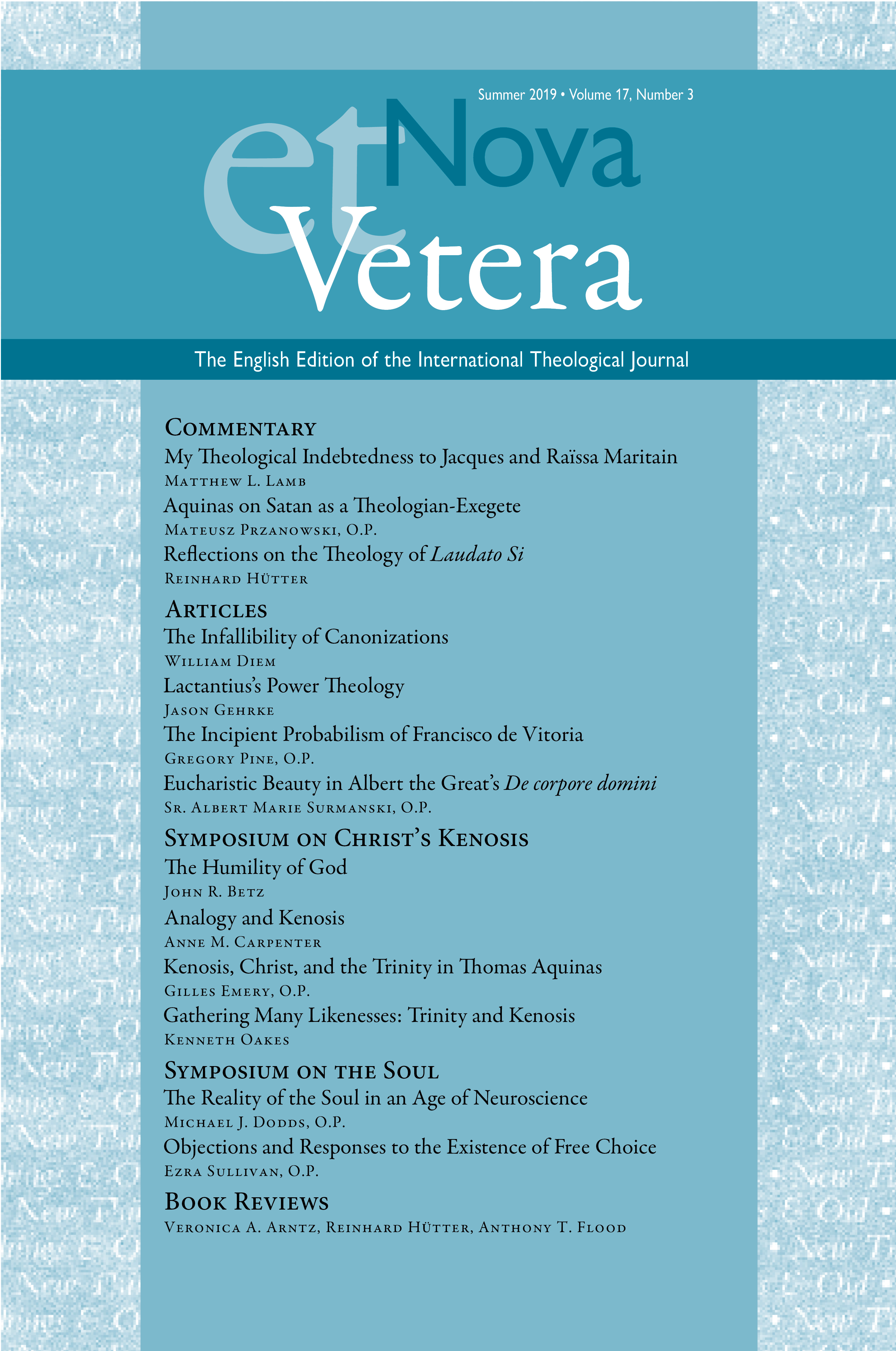 Nova et Vetera, Vol. 17, No. 3 (Summer 2019)