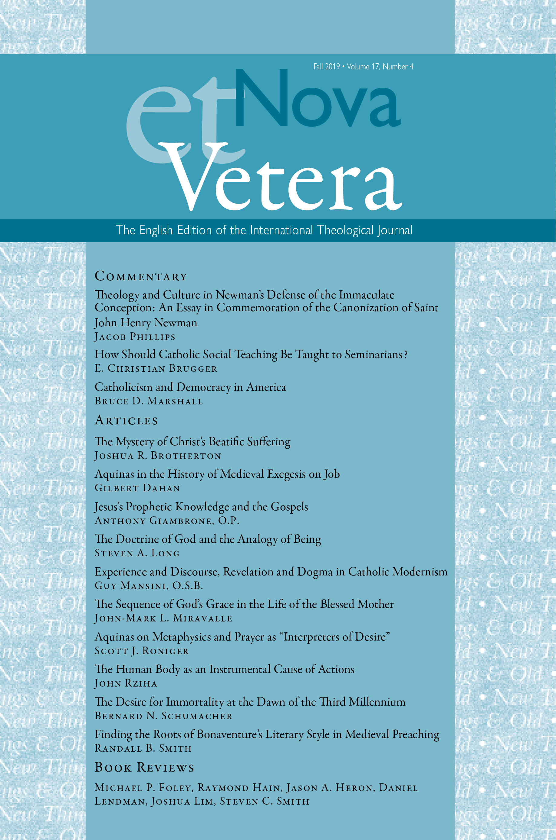 Nova et Vetera, Vol. 17, No. 4 (Fall 2019)