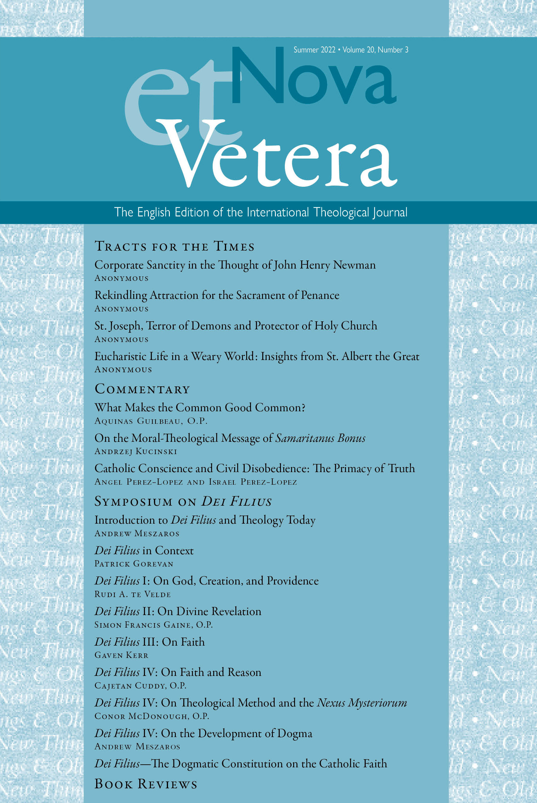 Nova et Vetera, Vol. 20, No. 3 (Summer 2022)