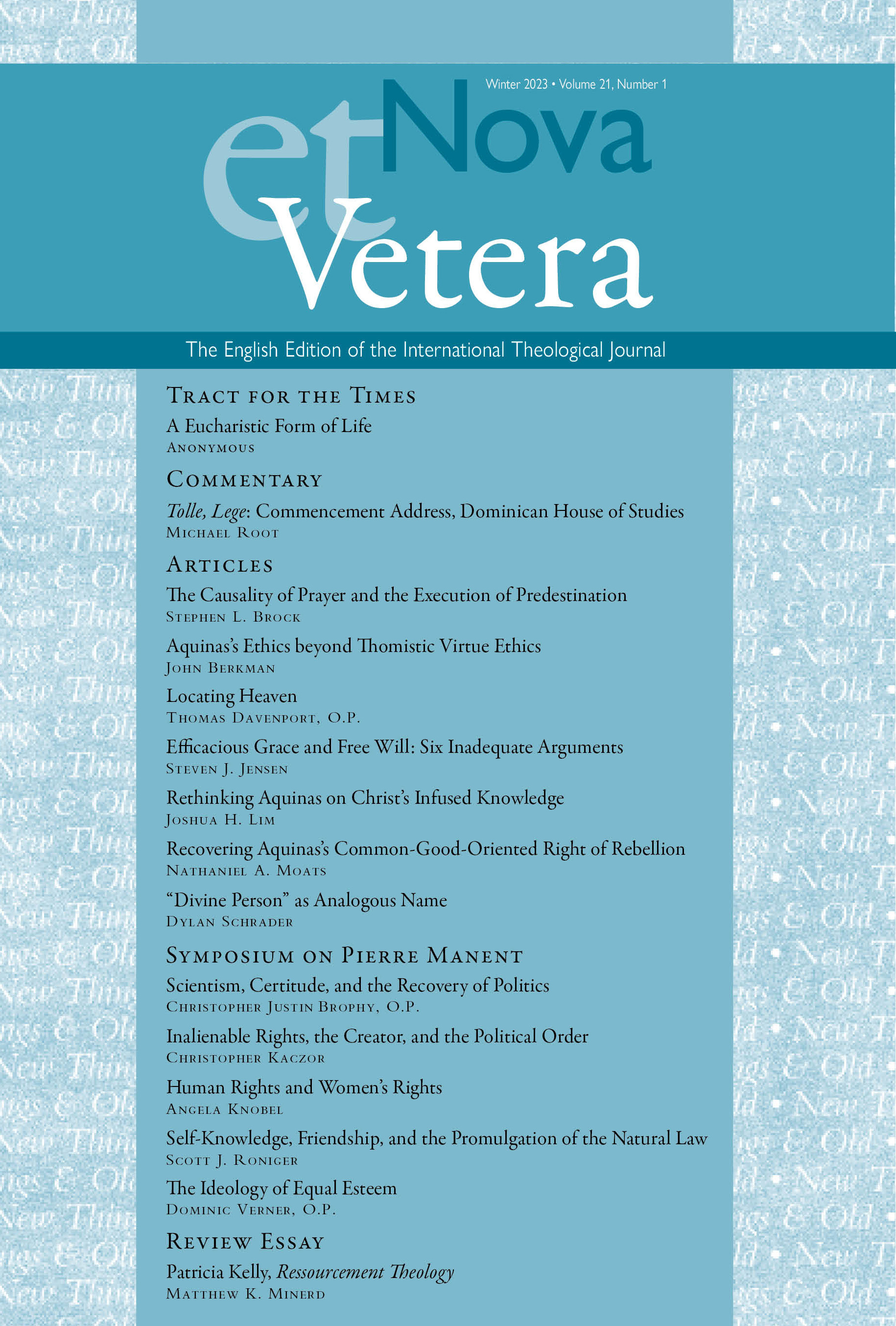 Nova et Vetera, Vol. 21, No. 1 (Winter 2023)