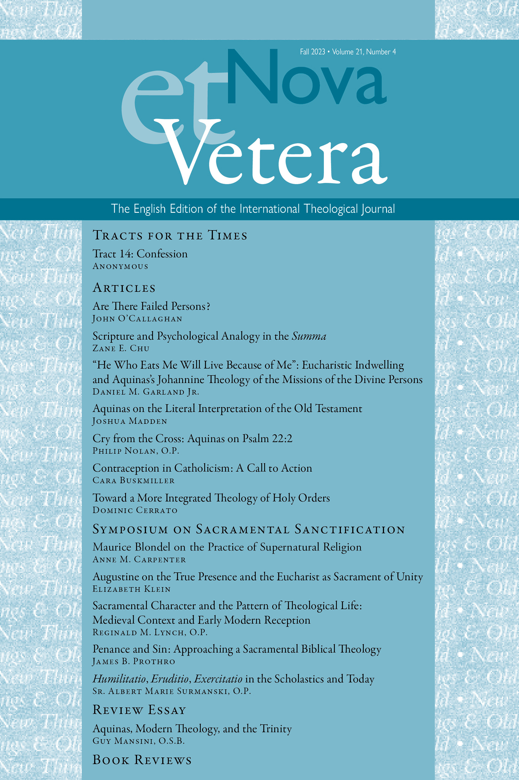 Nova et Vetera, Vol. 21, No. 4 (Fall 2023)