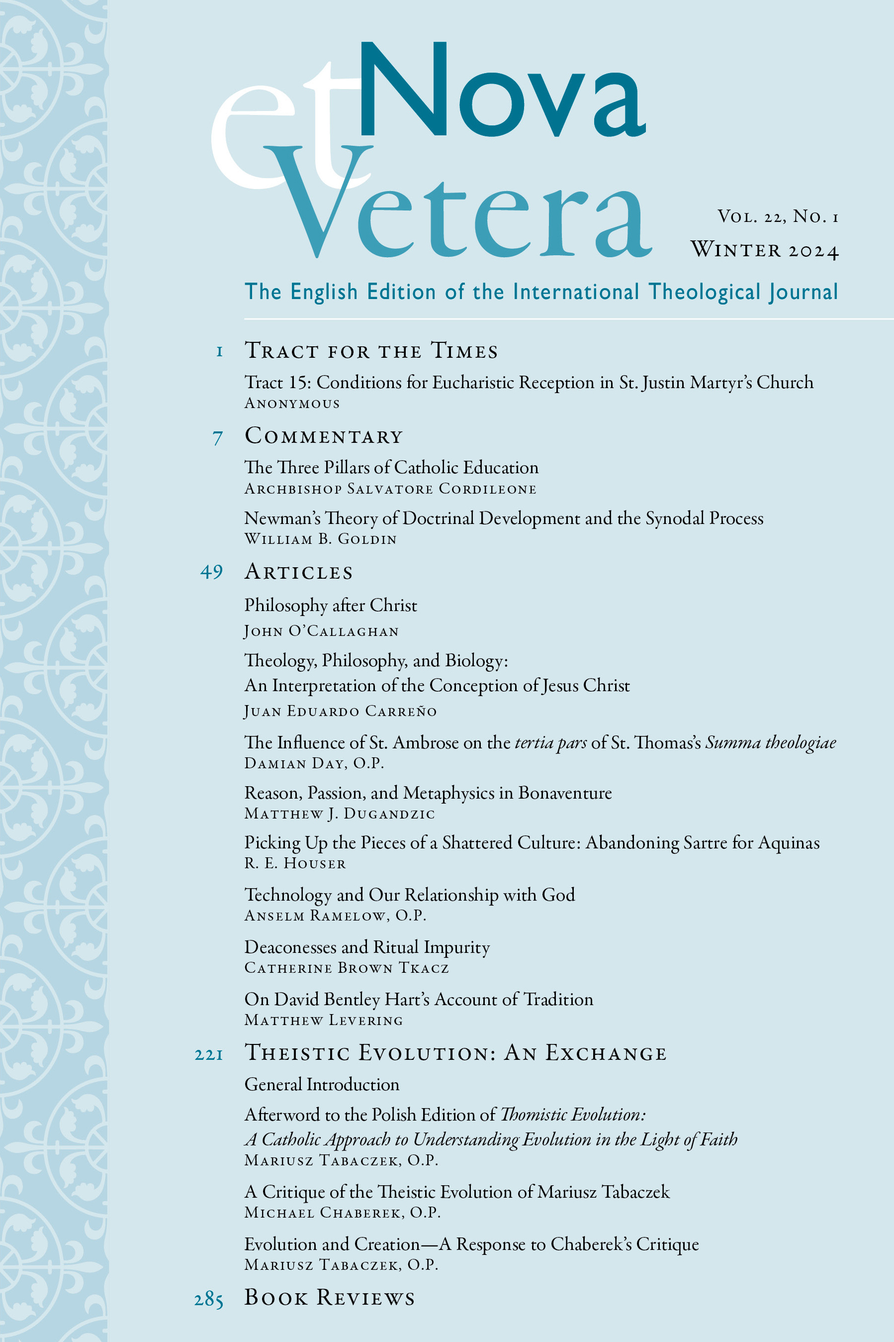 Nova et Vetera, Vol. 22, No. 1 (Winter 2024)