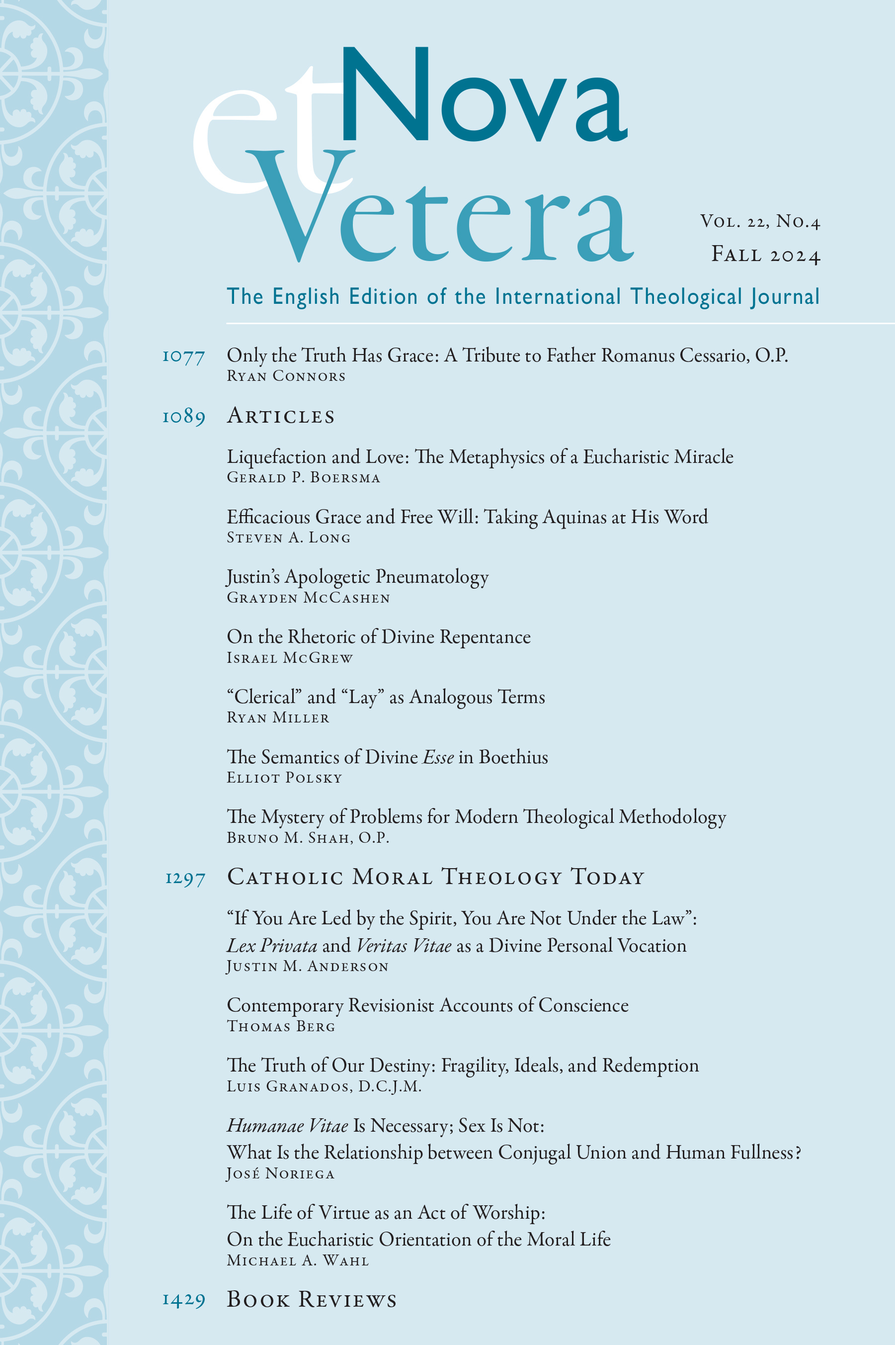 Nova et Vetera, Vol. 22, No. 4 (Fall 2024)