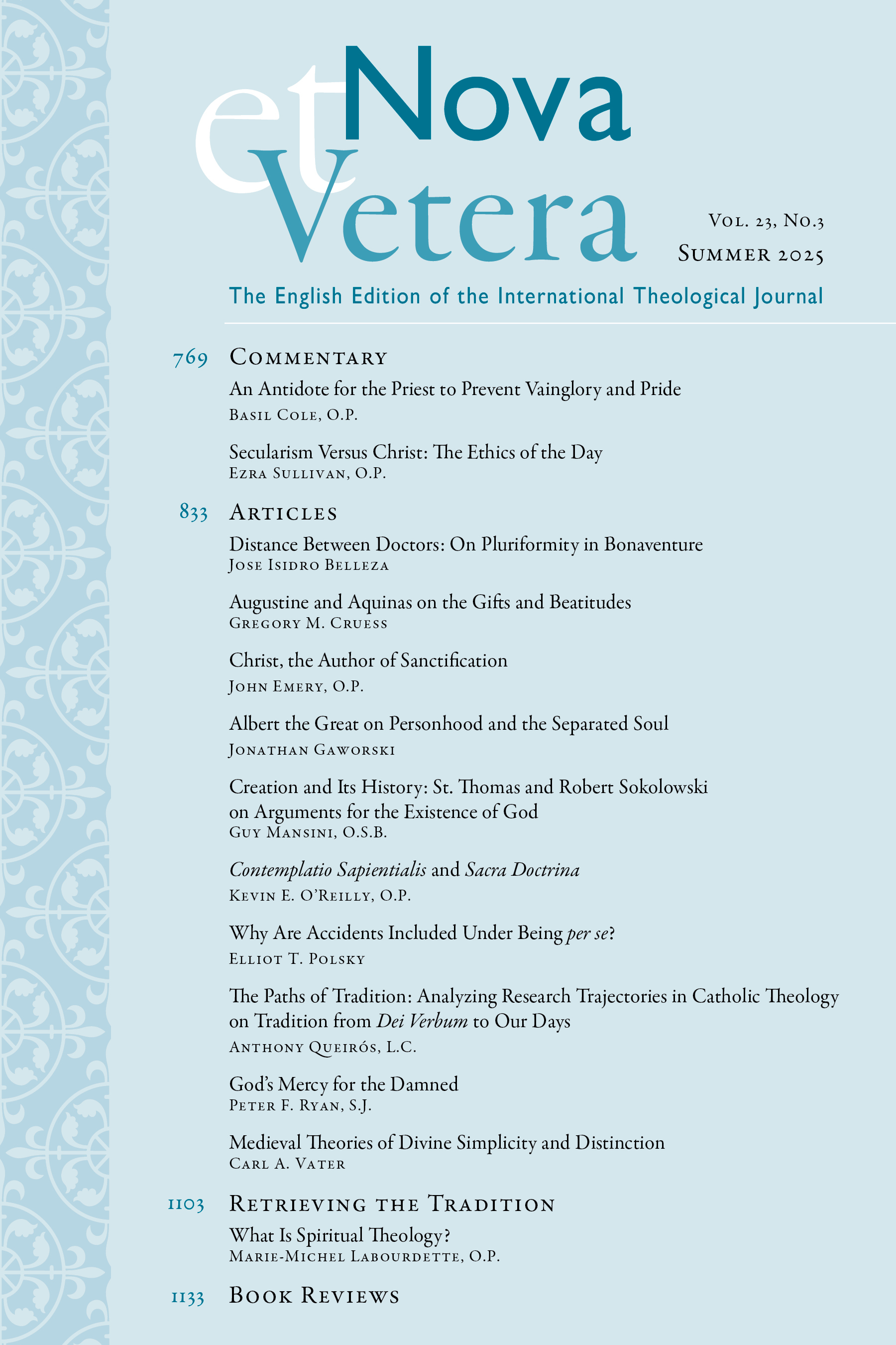 Nova et Vetera, Vol. 23, No. 3 (Summer 2025)