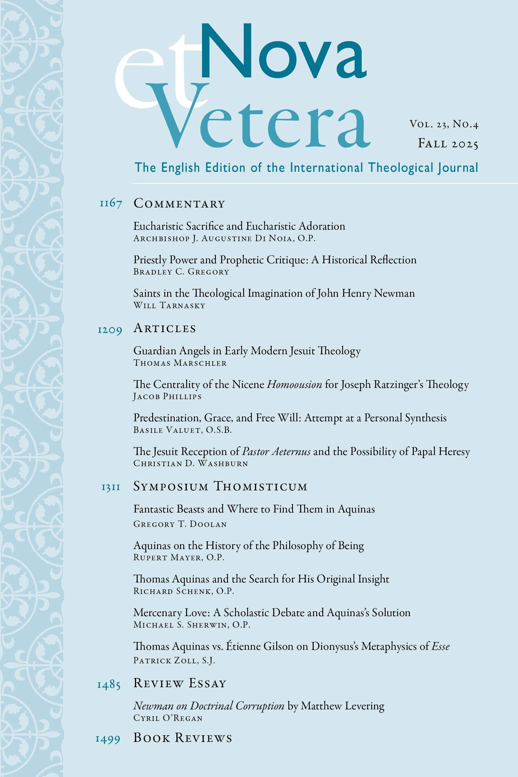 Nova et Vetera, Vol. 23, No. 4 (Fall 2025)